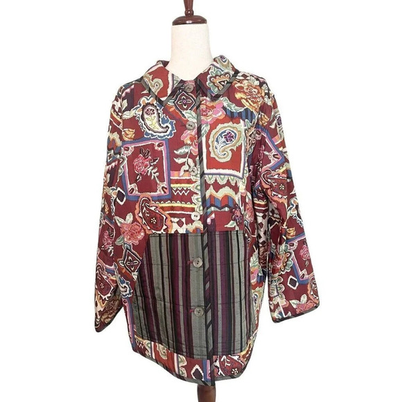Wearable Art To Wear Reversible Silk Jacket 1X Paisley Floral Abstract Artsy - Picture 1 of 13